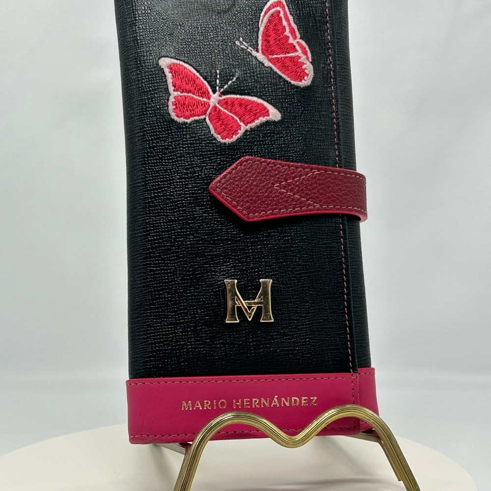 Mario Hernández Black and Pink Wallet with Butterfly Design